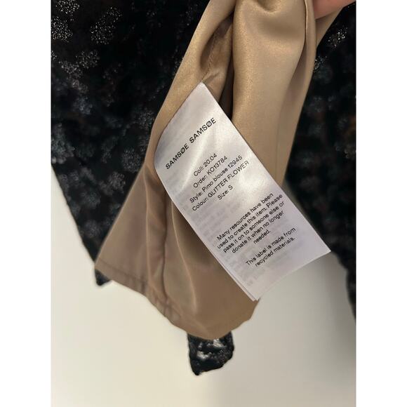 Samsoe Samsoe Pimo Blouse Black Floral Nude Overlay Bubble Long Sleeves EUC S - Picture 9 of 13